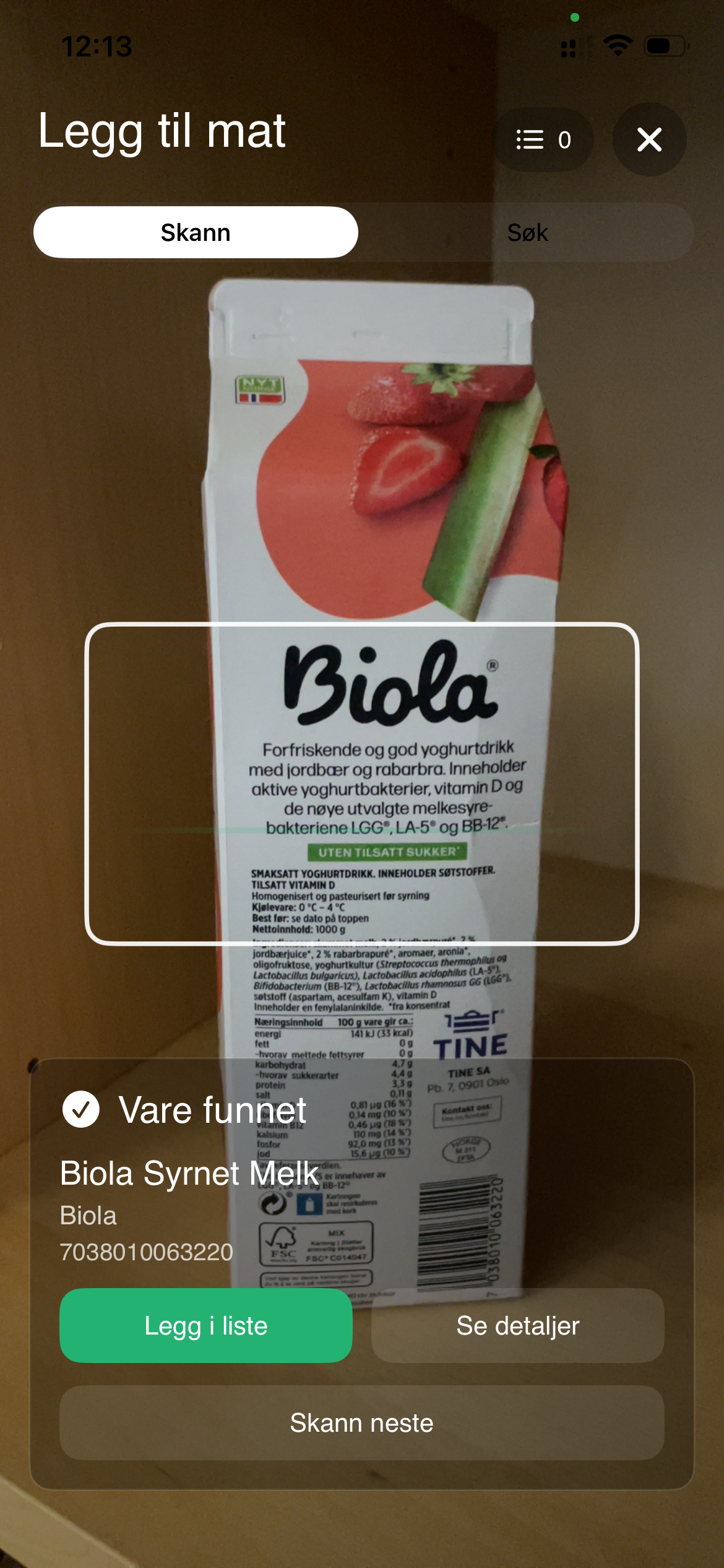 Skann produkter skjermbilde